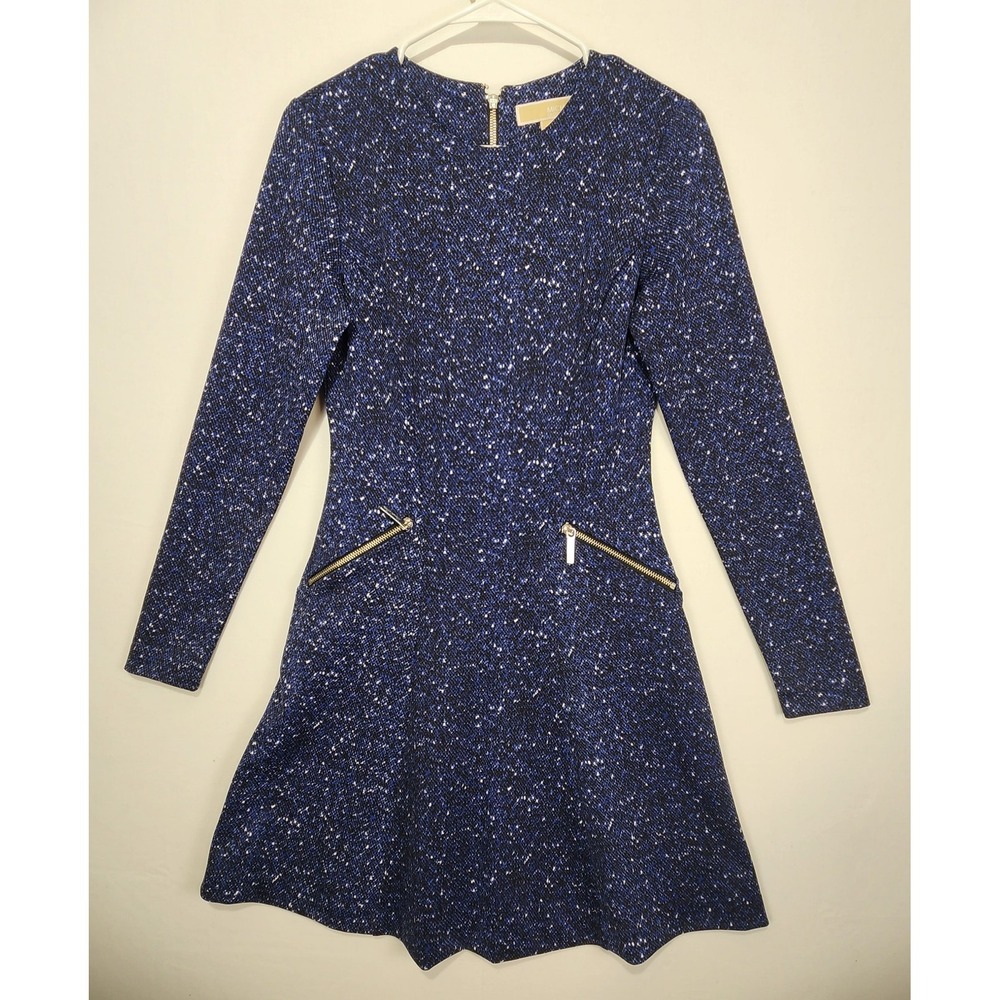Michael Kors Women's Tweed Print A-Line Dress‎ Blue Size 2